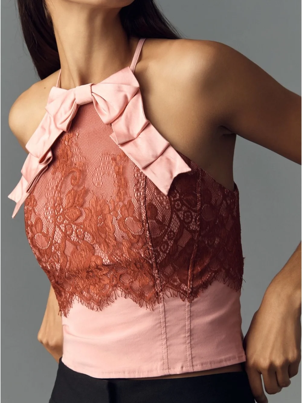 ANTHROPOLOGIE MAEVE Lace Bow Halter Tank Top in Powder Pink size Small - Picture 9 of 9